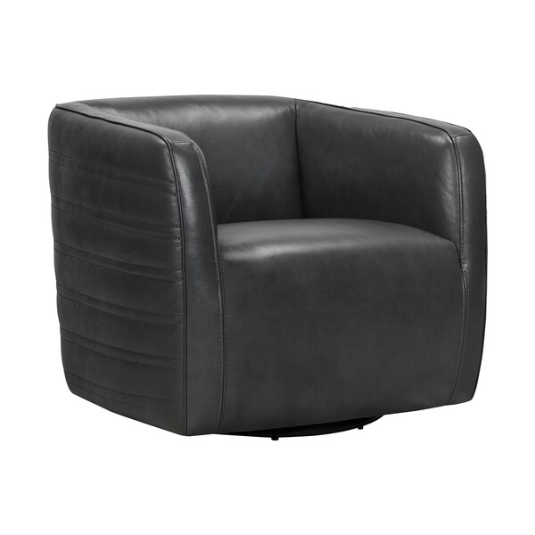 Armen Living Melanie Swivel Pewter Genuine Leather Barrel Chair LCMECHPW - main